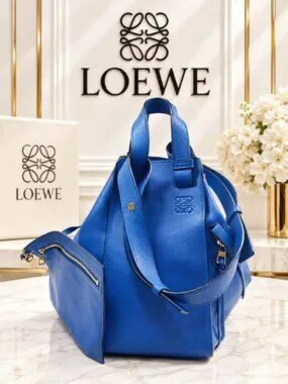 Authentic Loewe Hammock Blue Leather Luxury Designer Shoulder Bag